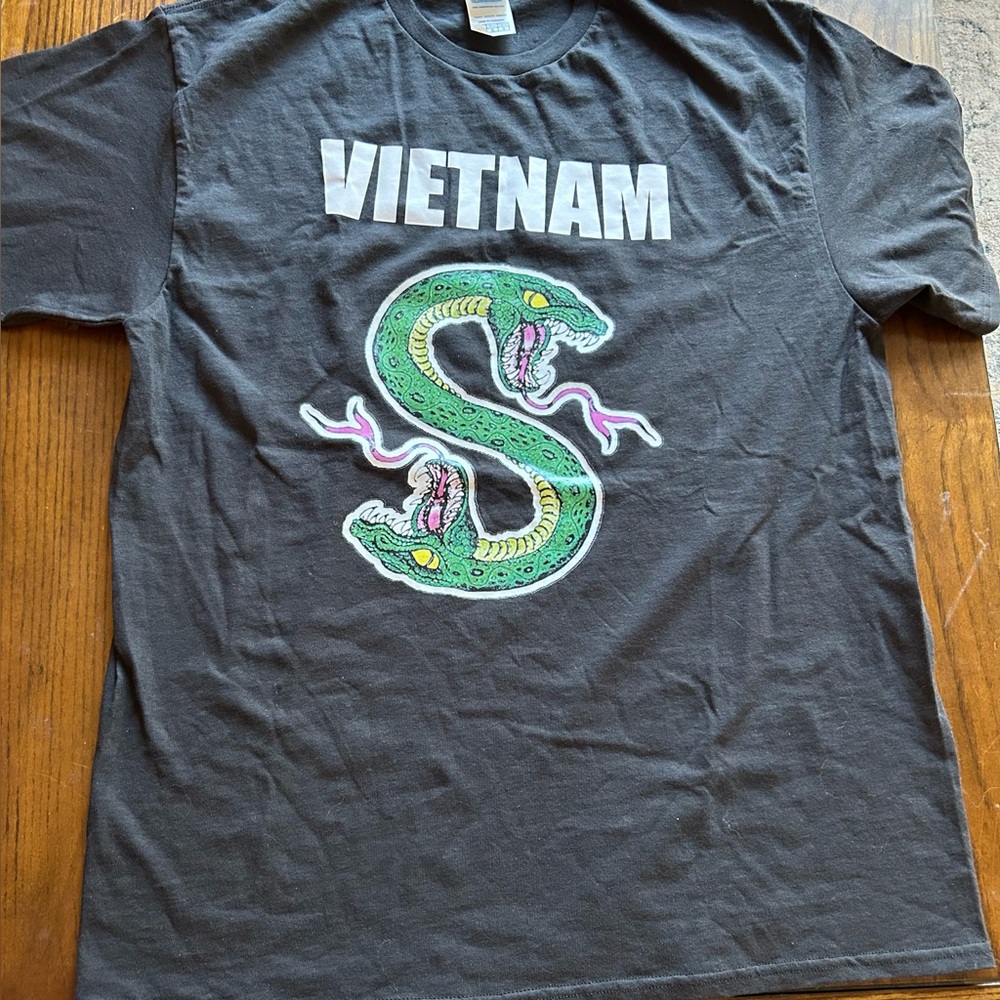 Delta Black T-Shirt with Green Snake and Vietnam Print